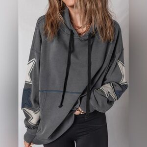 EUC🩶Charming Charlie Patchwork Star Mineral Wash Kangaroo Pocket Small Gray